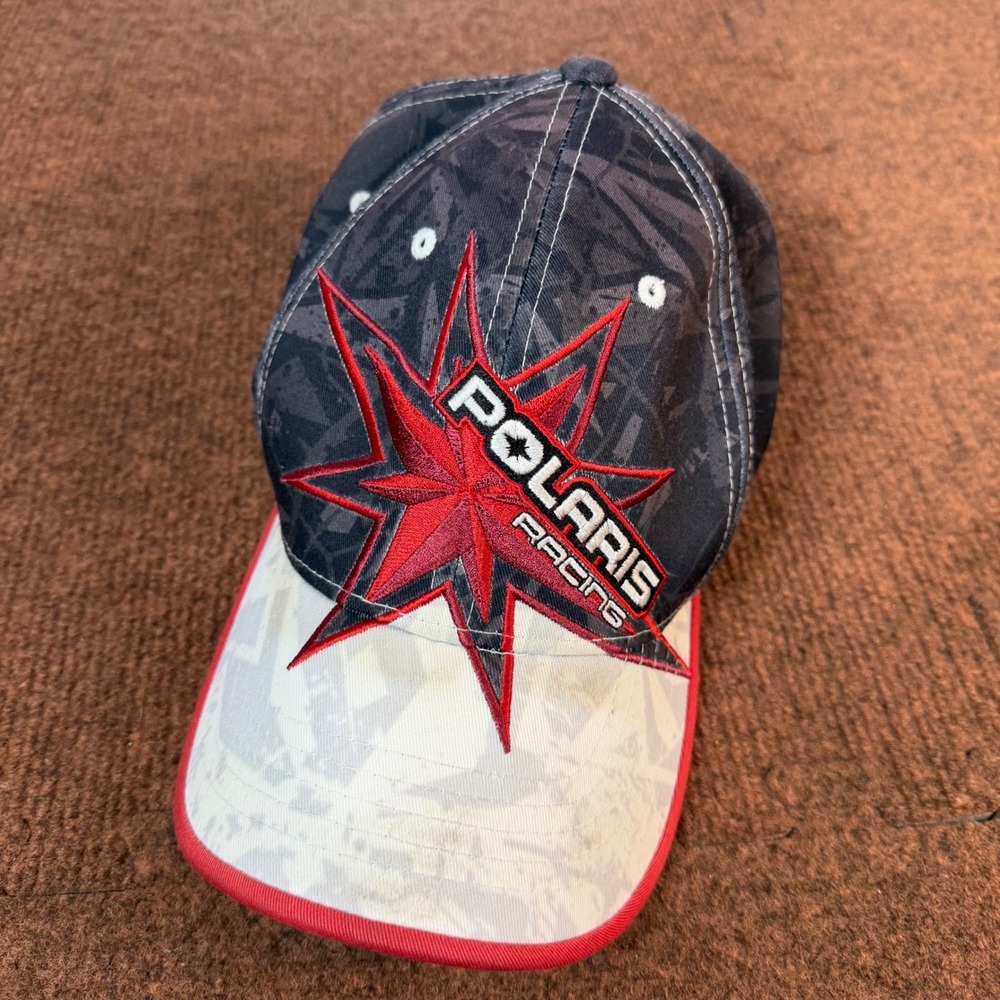 Polaris Racing FXR Flexfit Hat Mens Grey Black Red Embroidered Graphic Cap OS